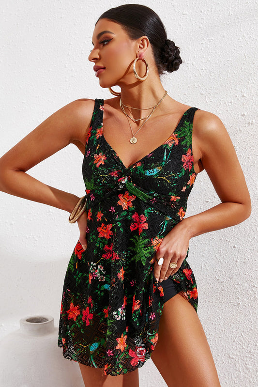 Twist Front Sleeveless Swim Dress