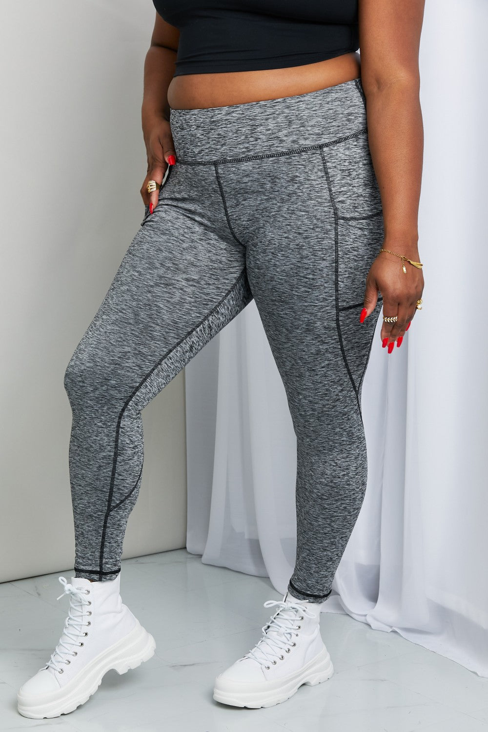 Heathered Wide Waistband Yoga Leggings