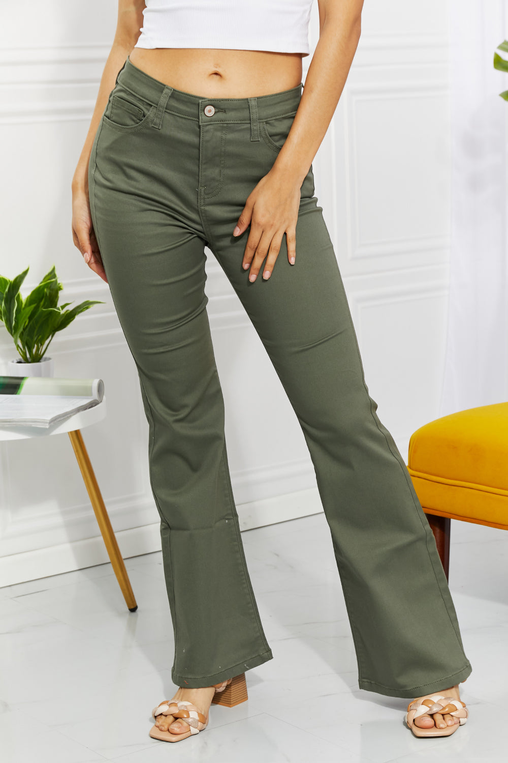 High-Rise Bootcut Jeans in Olive